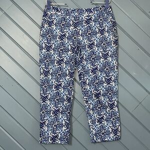 Milly Blue and White Patterned Capris